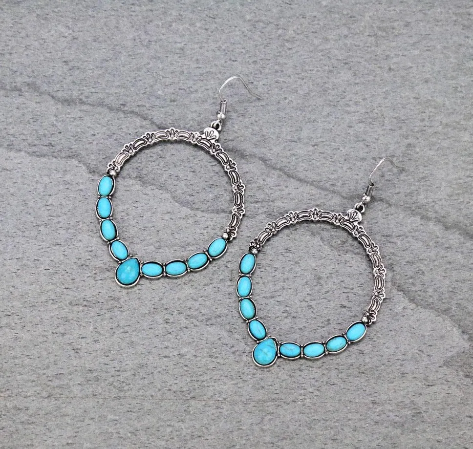 Chloe Fashion Turquoise Silver Hoop Earrings