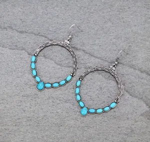 Chloe Fashion Turquoise Silver Hoop Earrings