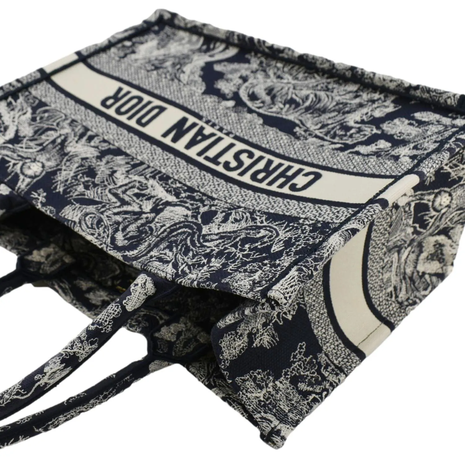 CHRISTIAN DIOR  Book Medium Toile De Jouy Reverse Embroidery Tote Blue
