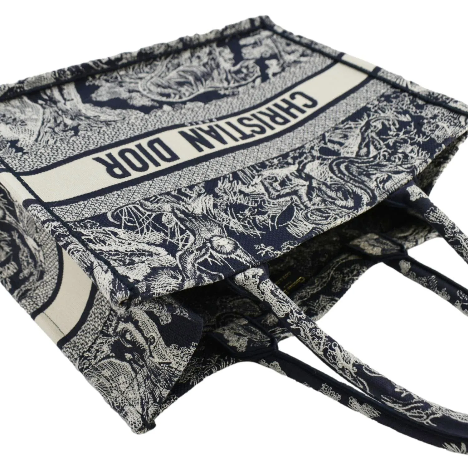 CHRISTIAN DIOR  Book Medium Toile De Jouy Reverse Embroidery Tote Blue