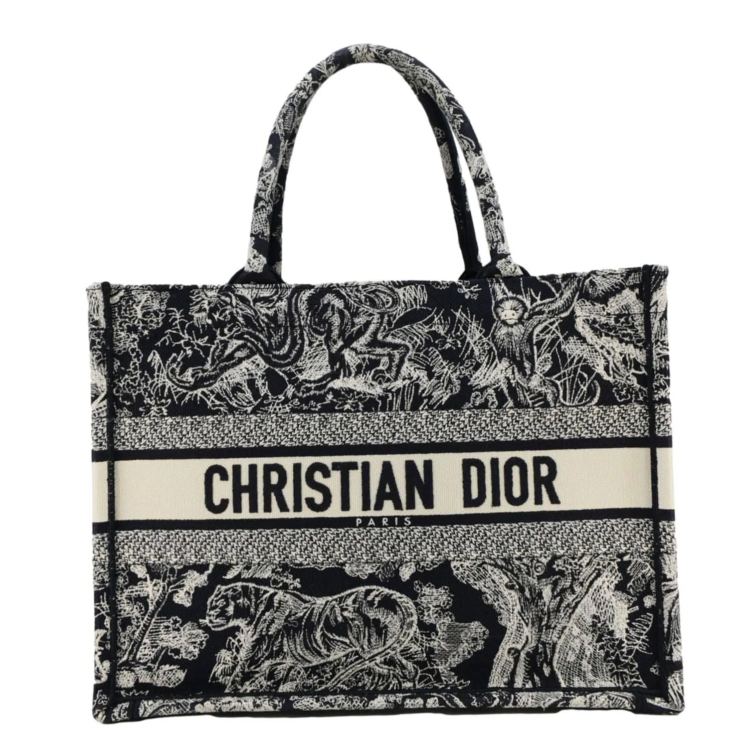 CHRISTIAN DIOR  Book Medium Toile De Jouy Reverse Embroidery Tote Blue