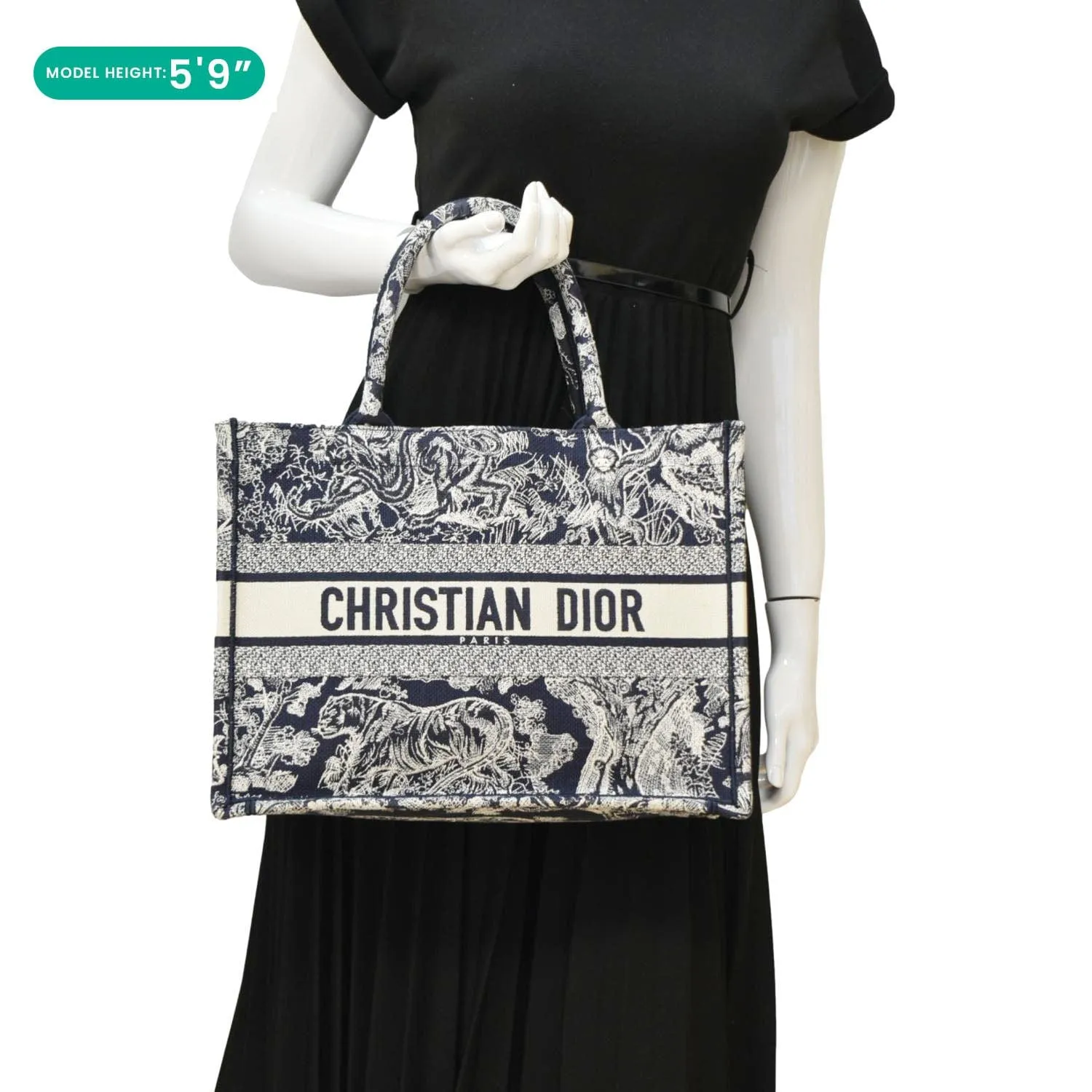 CHRISTIAN DIOR  Book Medium Toile De Jouy Reverse Embroidery Tote Blue