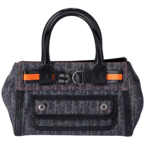 Christian Dior Flight Handbag Dark Gray Orange Multi Denim Leather