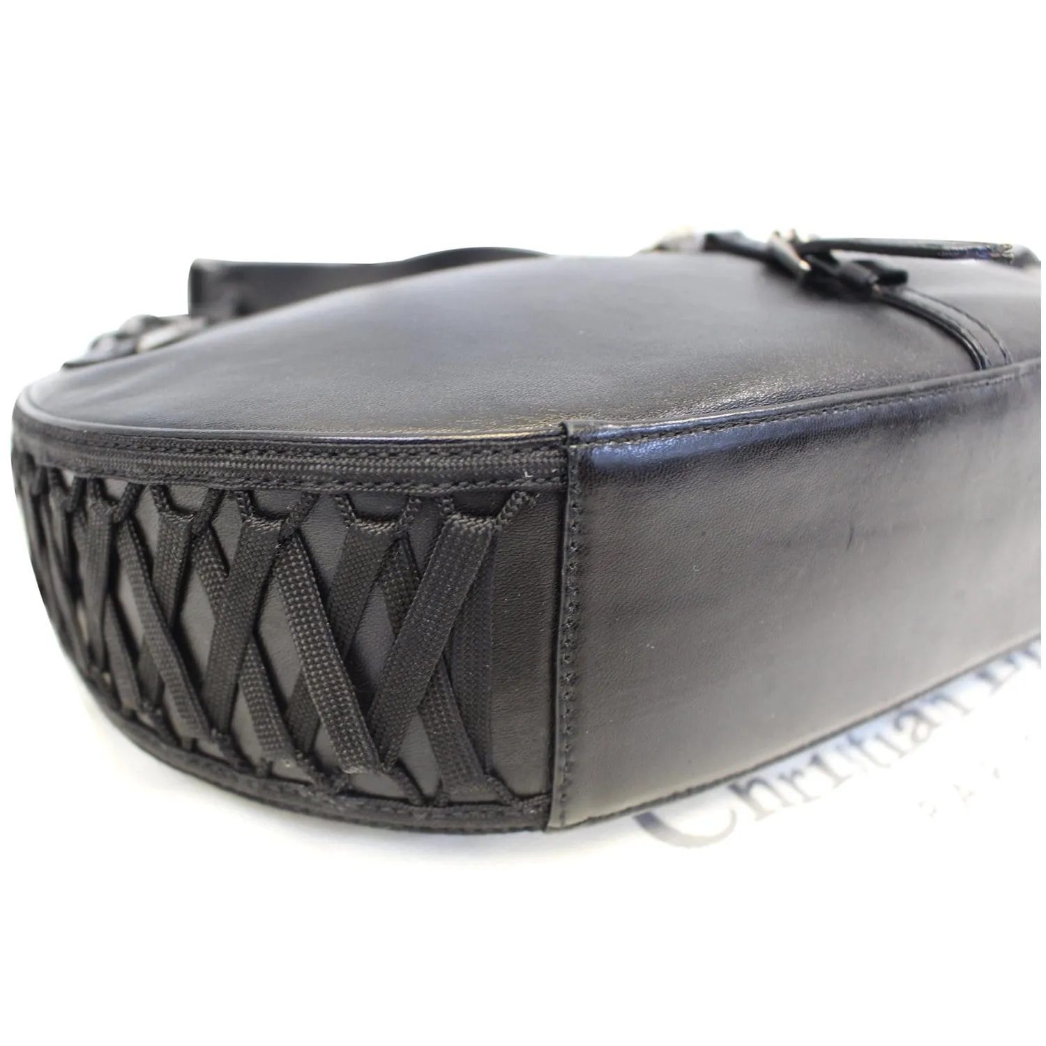 CHRISTIAN DIOR Lace Up Admit It Leather Hobo Bag Black