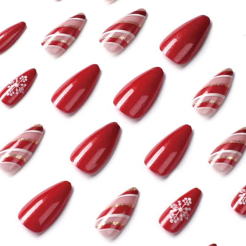 Christmas Almond snow red french waves