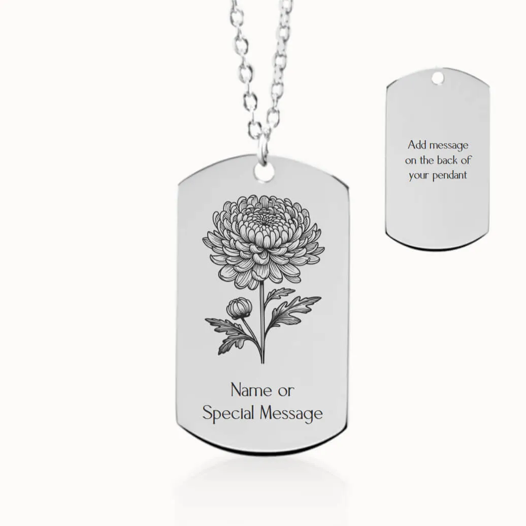 Chrysanthemum Birth Flower Tag Pendant on Fine Chain