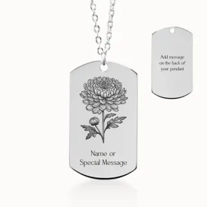 Chrysanthemum Birth Flower Tag Pendant on Fine Chain