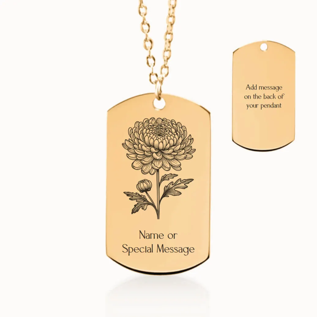 Chrysanthemum Birth Flower Tag Pendant on Fine Chain