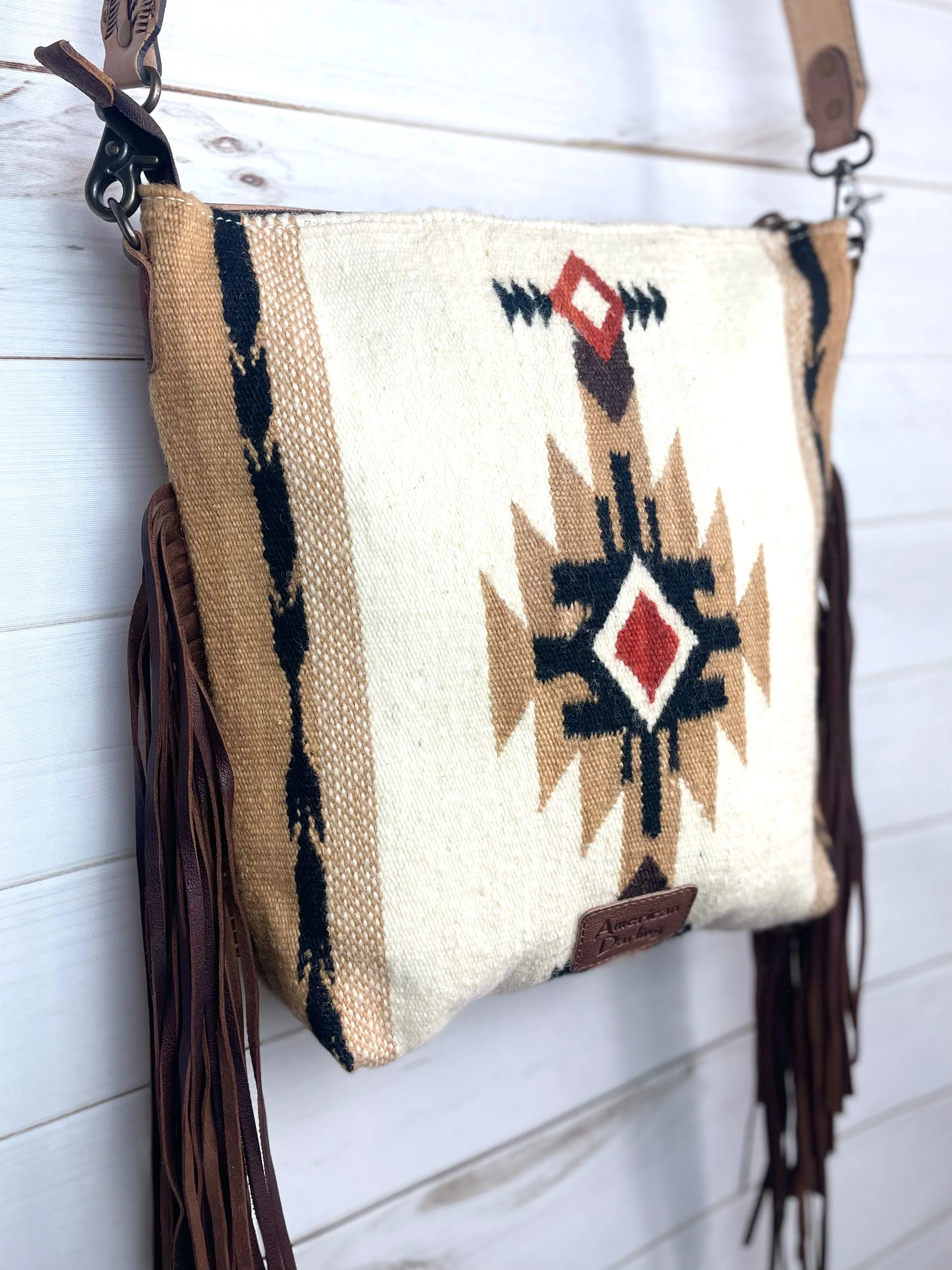 Churro Tan & Red Diamond  Woven Crossbody Handbag