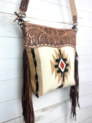 Churro Tan & Red Diamond  Woven Crossbody Handbag
