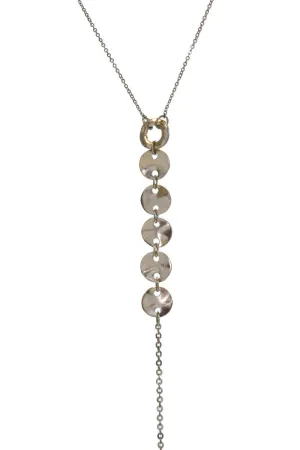 Circle Disk Charm Worn Metal Chain Necklace