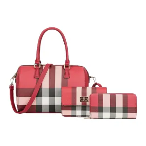 Classic Fashion 3-in-1 Plaid Print Satchel Set