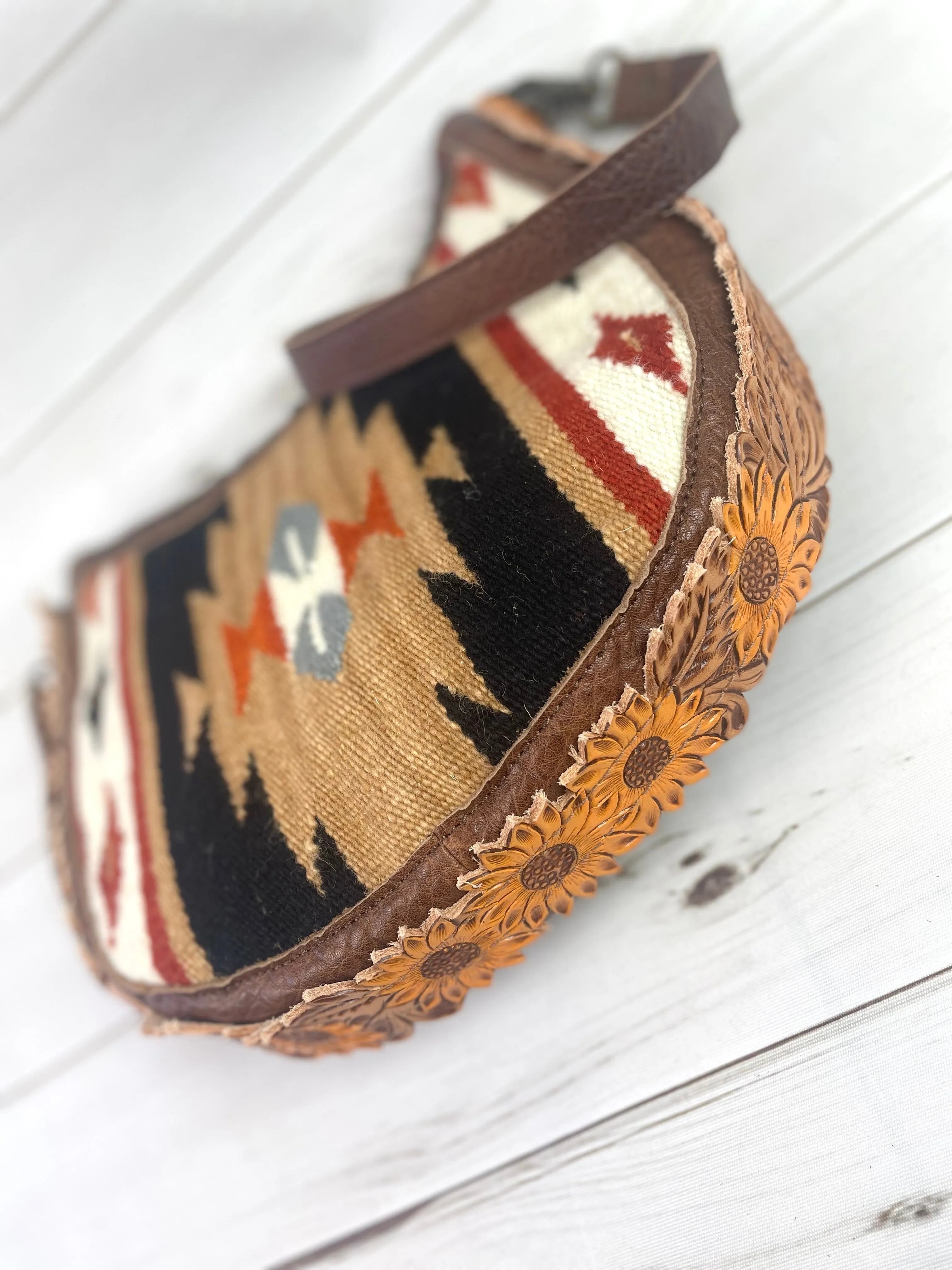 CLEARANCE! Wool Leather Sunflower Border Hobo Crossbody Bag