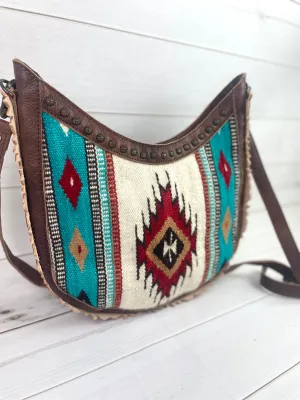 CLEARANCE! Wool Leather Sunflower Border Hobo Crossbody Bag