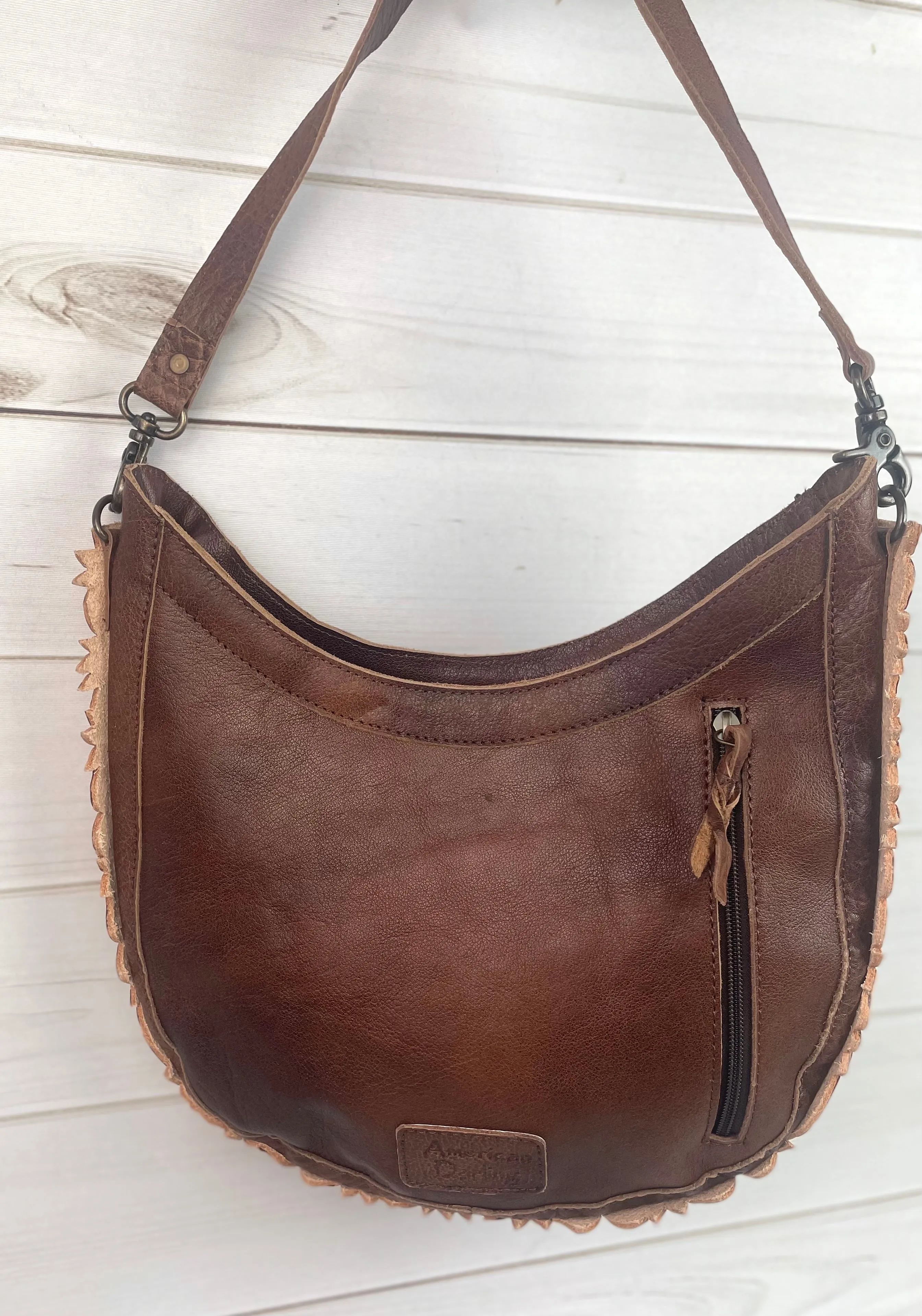 CLEARANCE! Wool Leather Sunflower Border Hobo Crossbody Bag