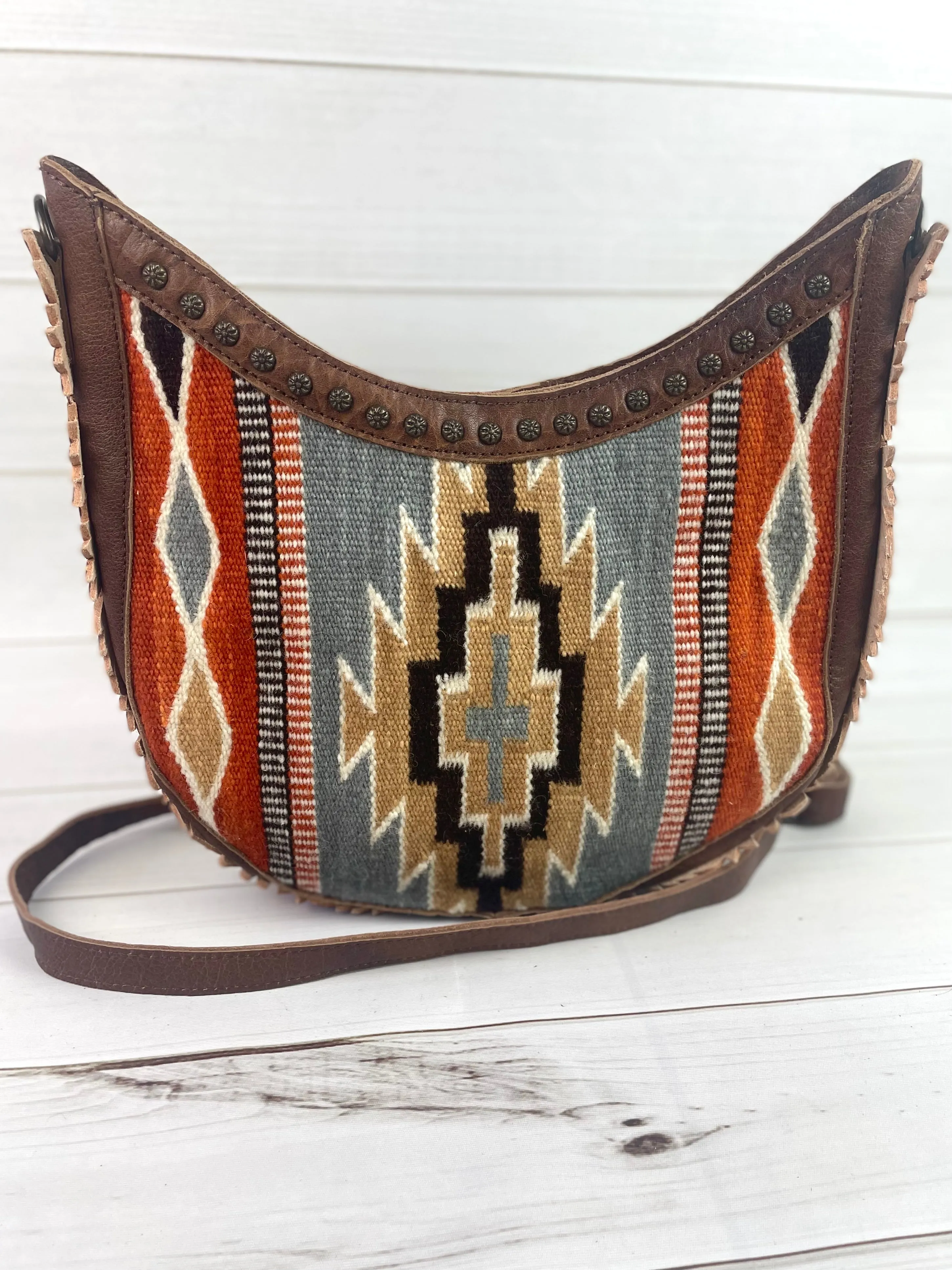 CLEARANCE! Wool Leather Sunflower Border Hobo Crossbody Bag
