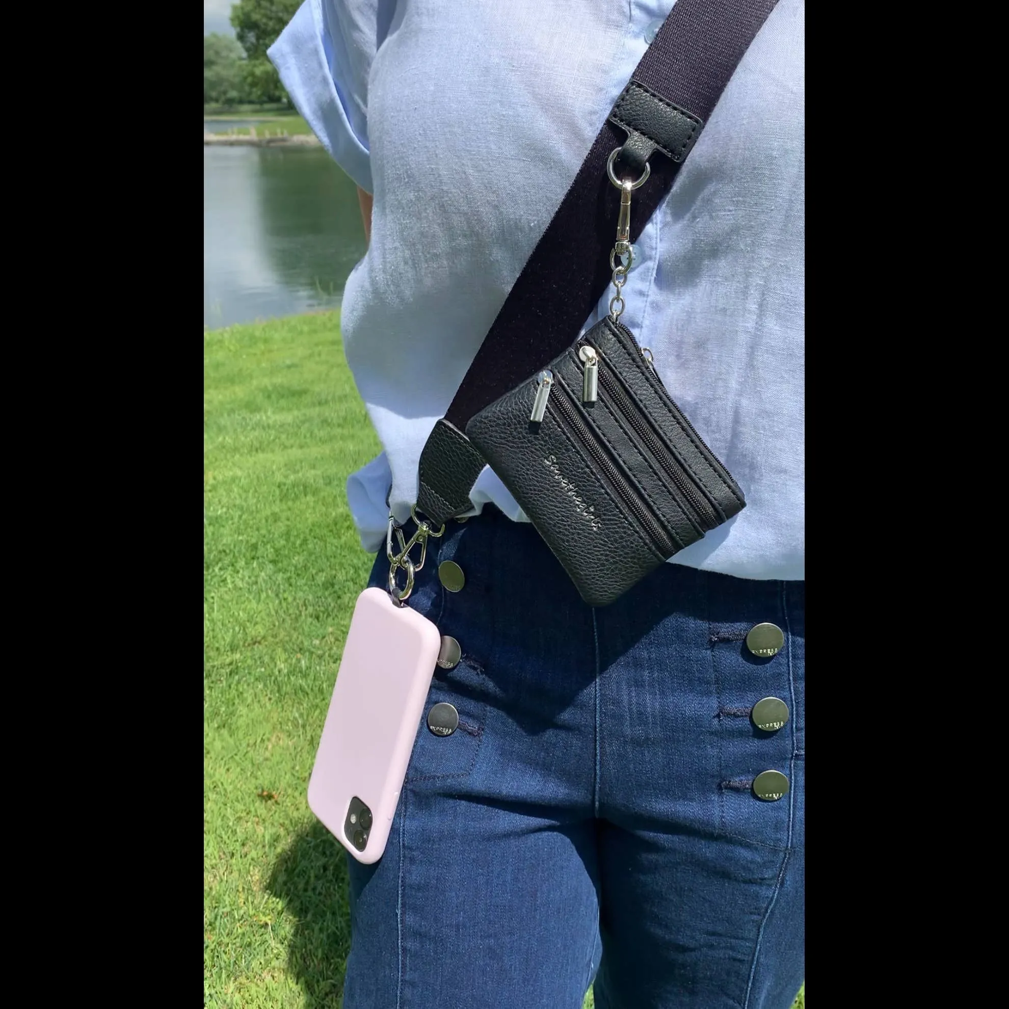 Clip & Go Crossbody Strap w/Zippered Pouch: Black