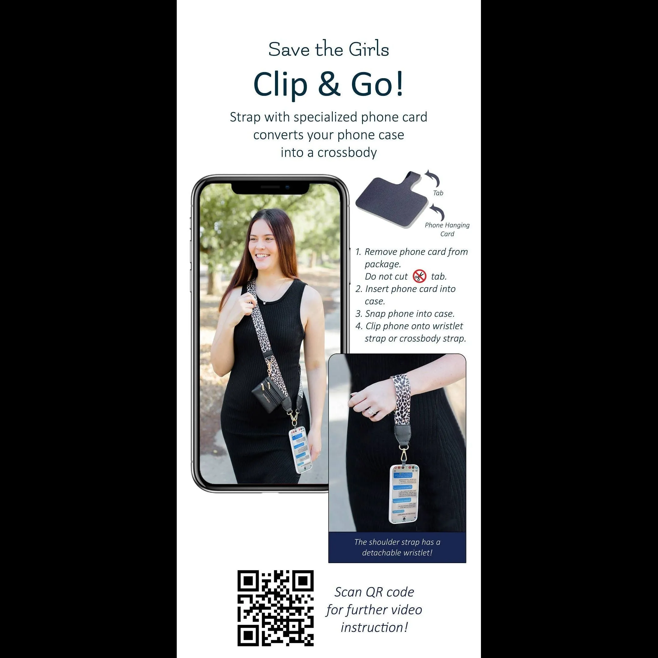 Clip & Go Crossbody Strap w/Zippered Pouch: Black
