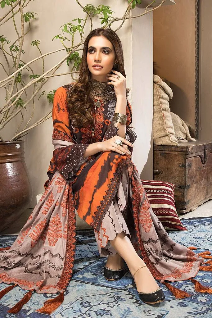 CNW-1 | Charizma Naranji Unstitched Embroidered Khaddar With Embroidered Shawl Vol-1 Collection | Unstitched Embroidered Suit