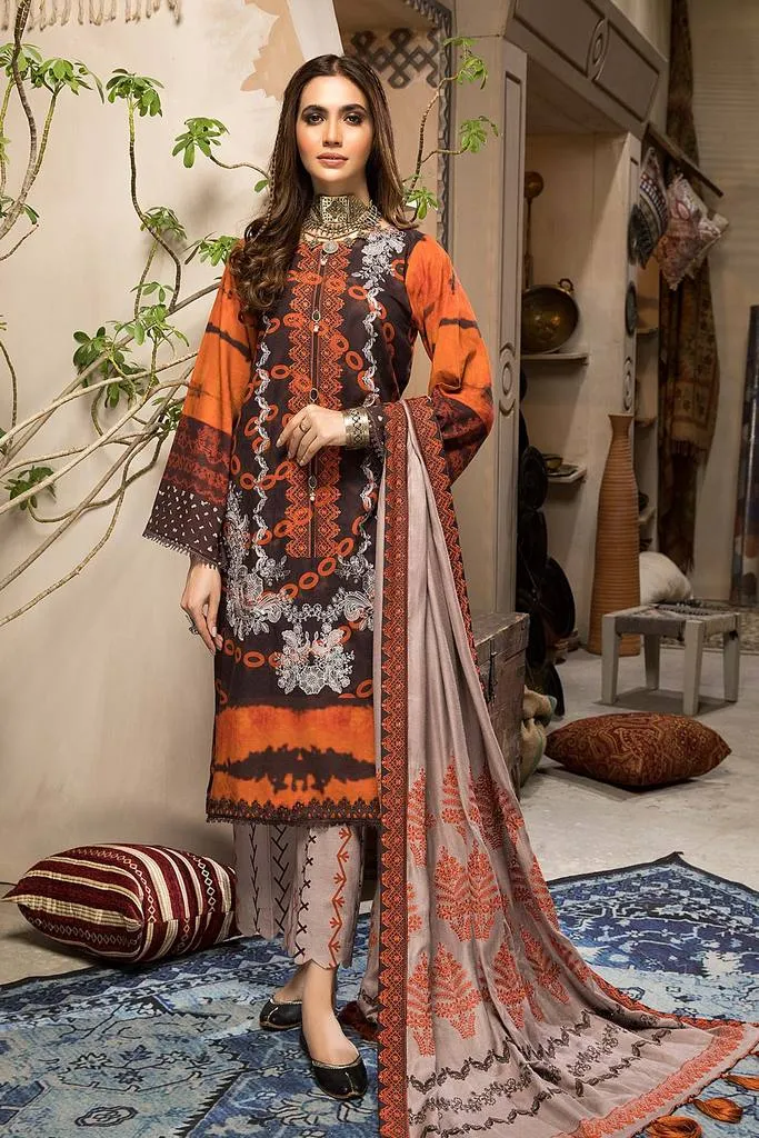 CNW-1 | Charizma Naranji Unstitched Embroidered Khaddar With Embroidered Shawl Vol-1 Collection | Unstitched Embroidered Suit