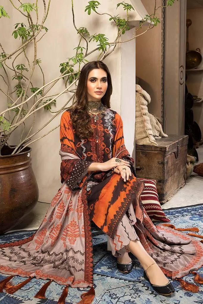 CNW-1 | Charizma Naranji Unstitched Embroidered Khaddar With Embroidered Shawl Vol-1 Collection | Unstitched Embroidered Suit