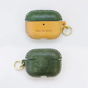Coffee Leather AirPods Pro Case with Wristlet Strap Contrast Color Leather AirPods Case Airpod Case Cover