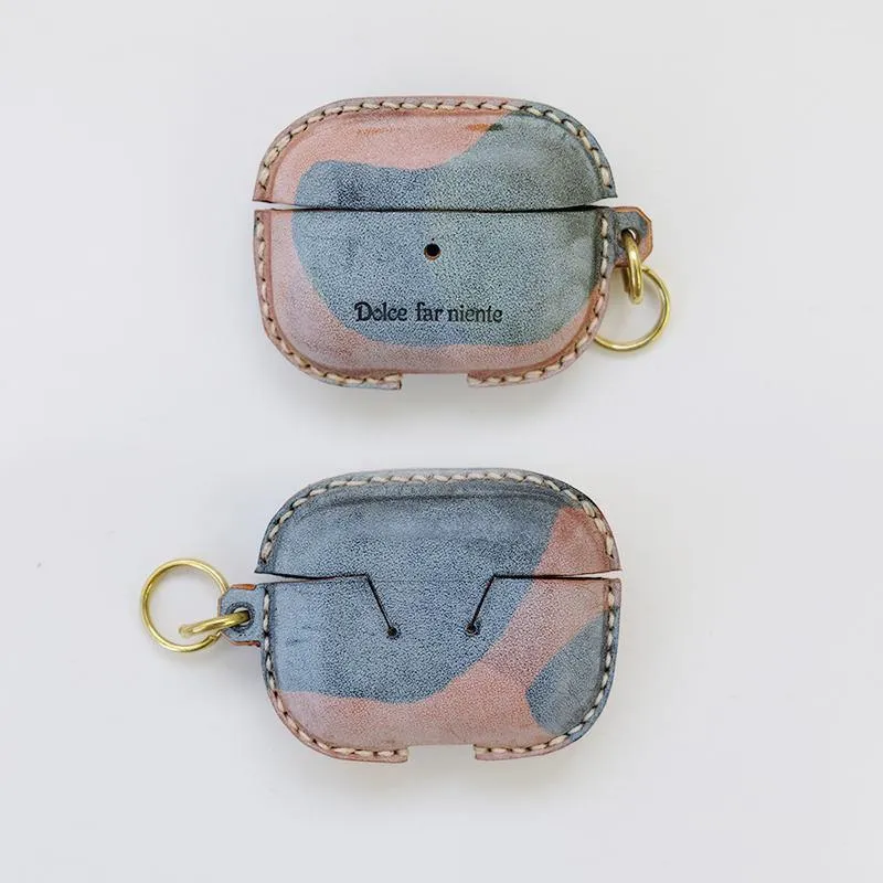 Coffee Leather AirPods Pro Case with Wristlet Strap Contrast Color Leather AirPods Case Airpod Case Cover