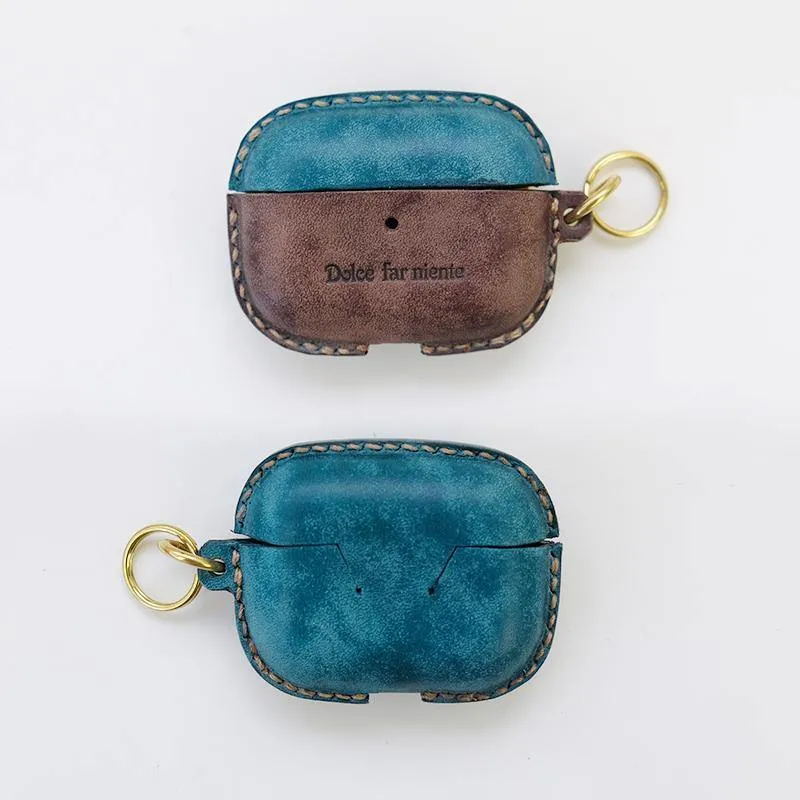Coffee Leather AirPods Pro Case with Wristlet Strap Contrast Color Leather AirPods Case Airpod Case Cover