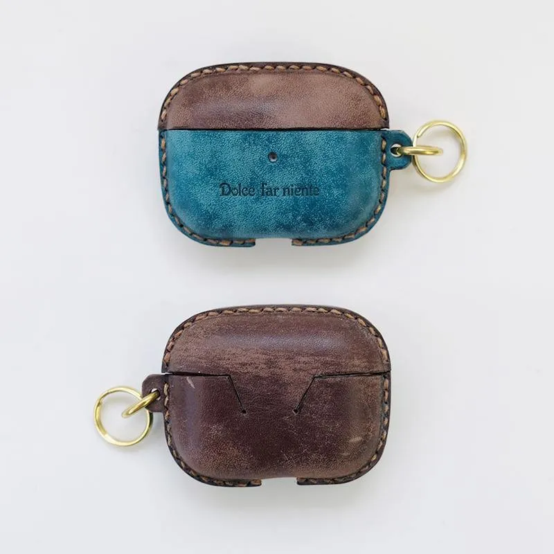 Coffee Leather AirPods Pro Case with Wristlet Strap Contrast Color Leather AirPods Case Airpod Case Cover