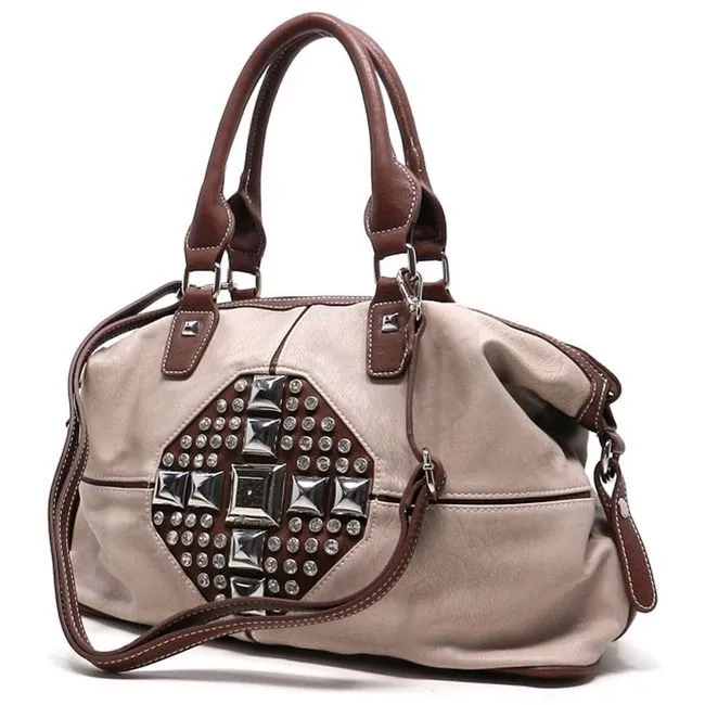 color block  bling shoulder handbag bag Black brown studs Rhinestone Silverake