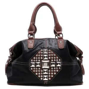color block  bling shoulder handbag bag Black brown studs Rhinestone Silverake