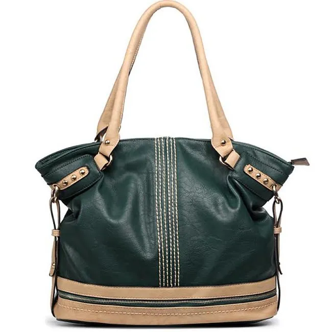Color Block L bag Handbag purse Green Ivy Bold stitching Studs designer inspired