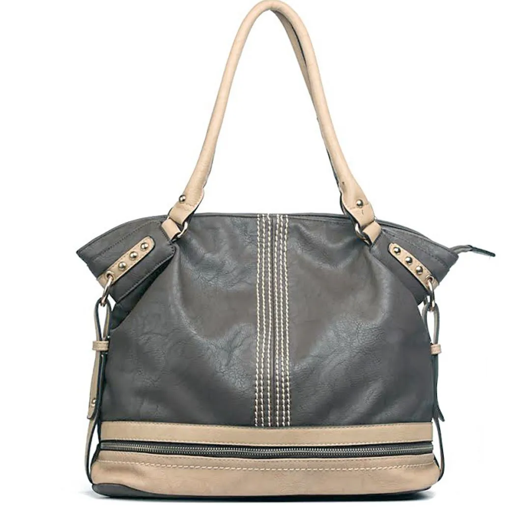 Color Block L bag Handbag purse Green Ivy Bold stitching Studs designer inspired