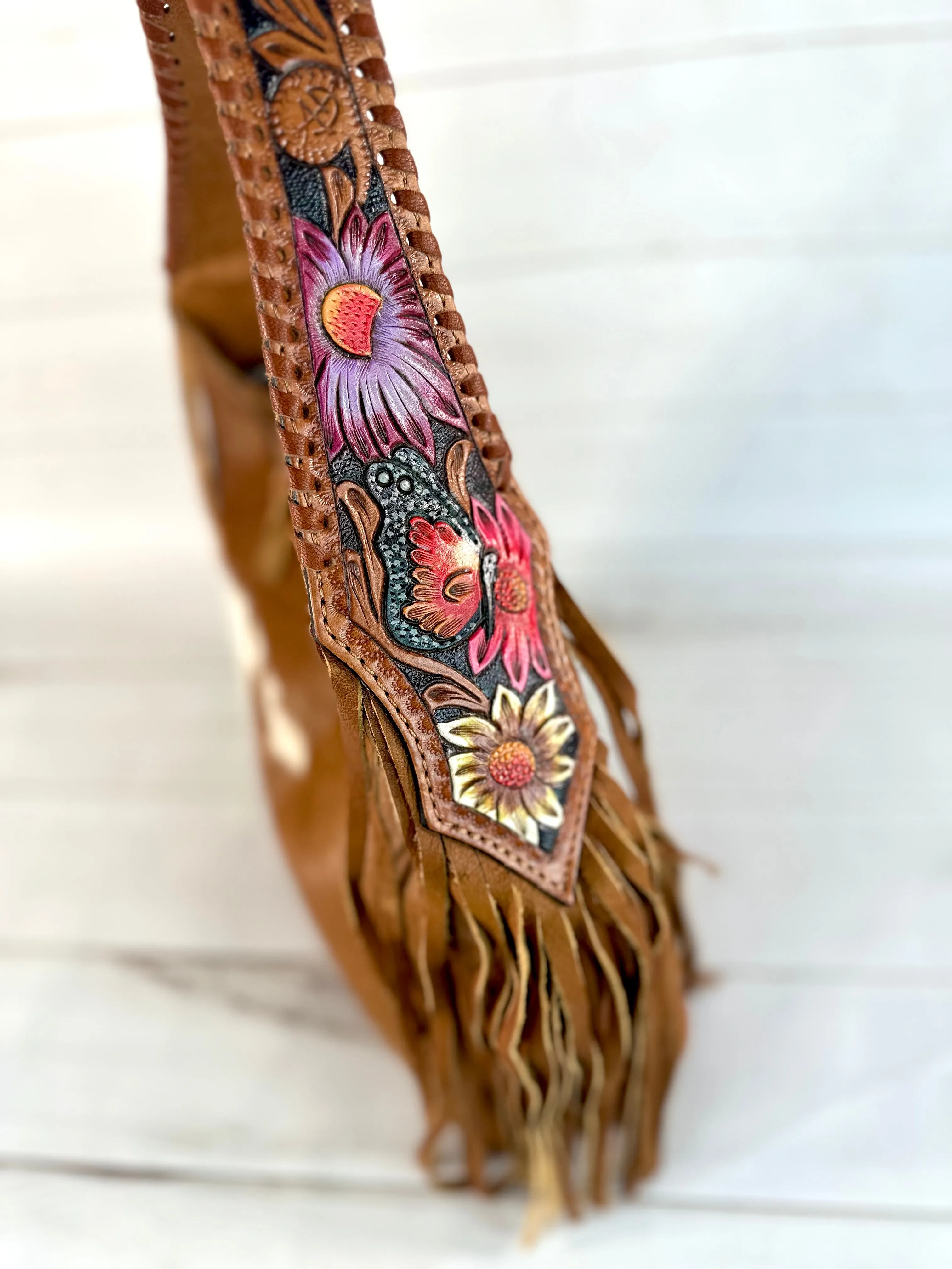 Colorful Floral Butterfly Strap Cowhide Hobo Bag