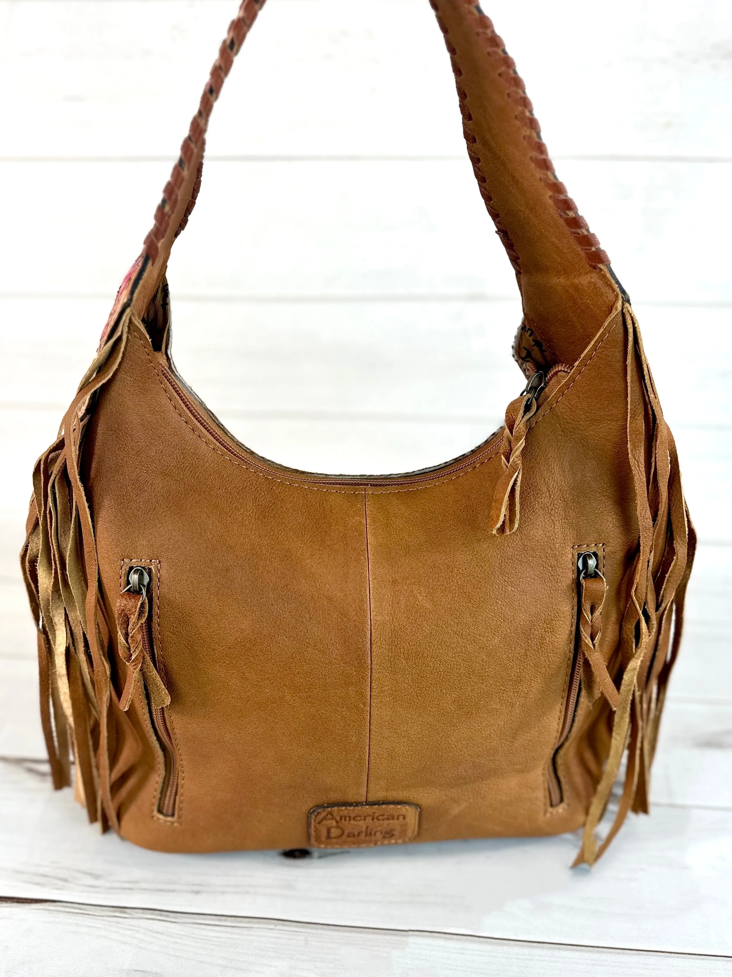 Colorful Floral Butterfly Strap Cowhide Hobo Bag