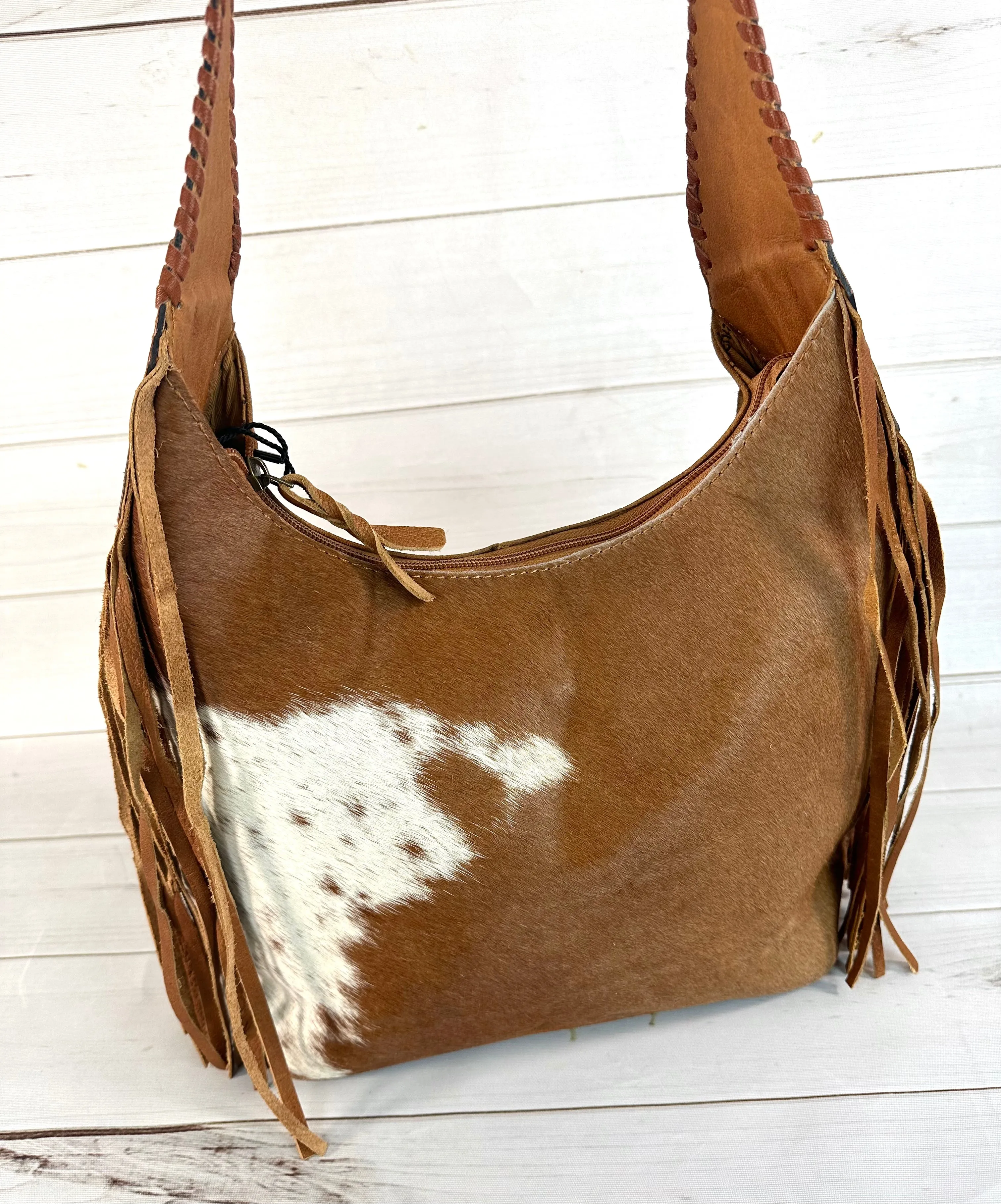 Colorful Floral Butterfly Strap Cowhide Hobo Bag