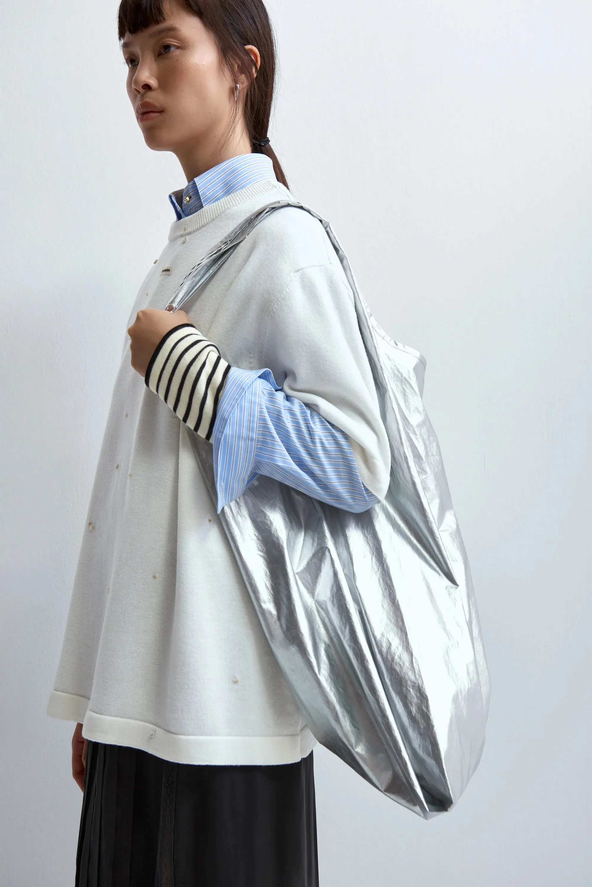 Cotton & Silk Hobo Bag in Silver