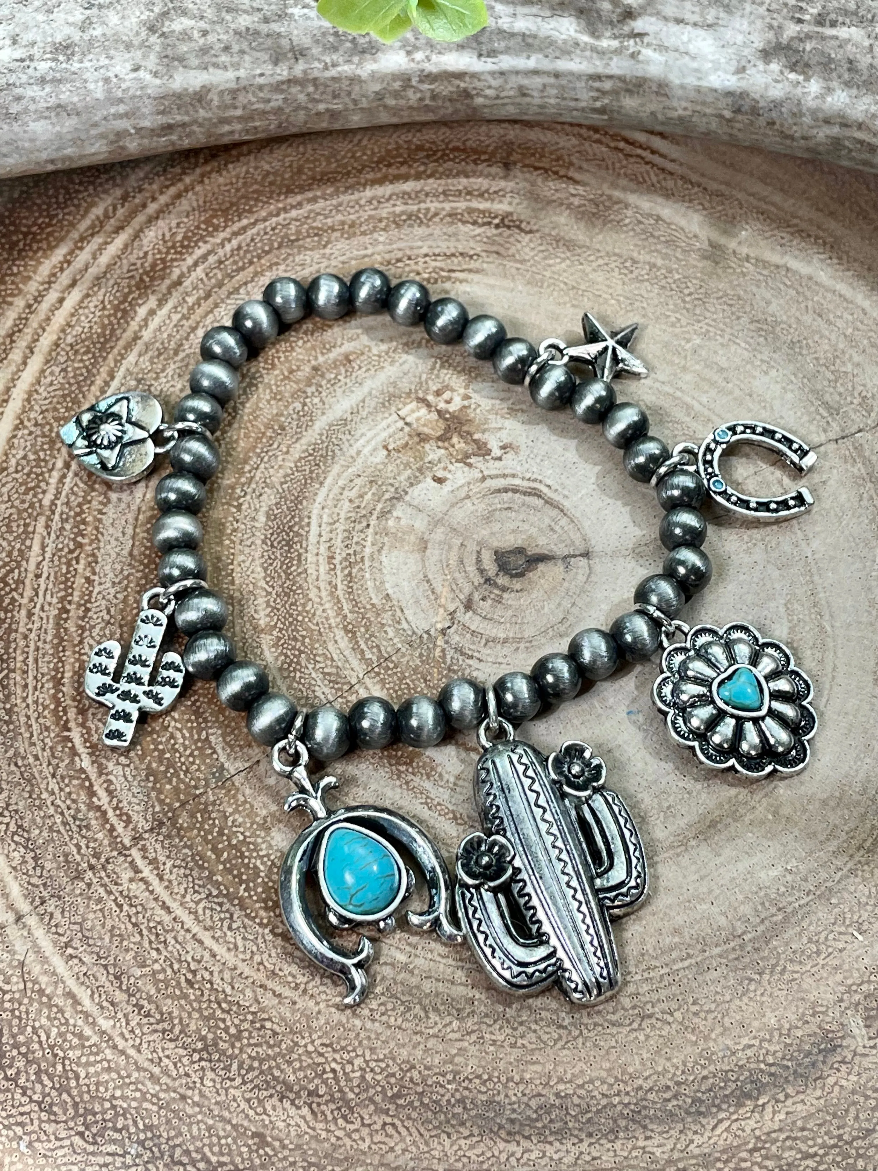 Coupland Fashion Stretch Bracelet with Cactus Charm Cluster