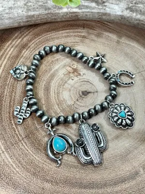Coupland Fashion Stretch Bracelet with Cactus Charm Cluster