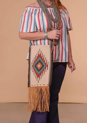 Creme Aztec Blanket Cross Body With Fringe