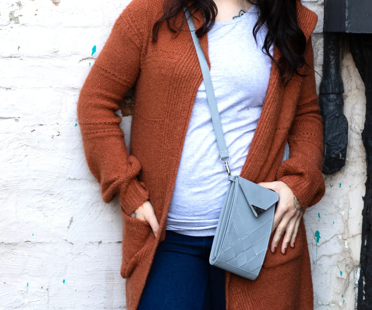 Criss-Cross Genuine Leather Galloper Gray Crossbody Handbag