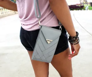 Criss-Cross Genuine Leather Galloper Gray Crossbody Handbag