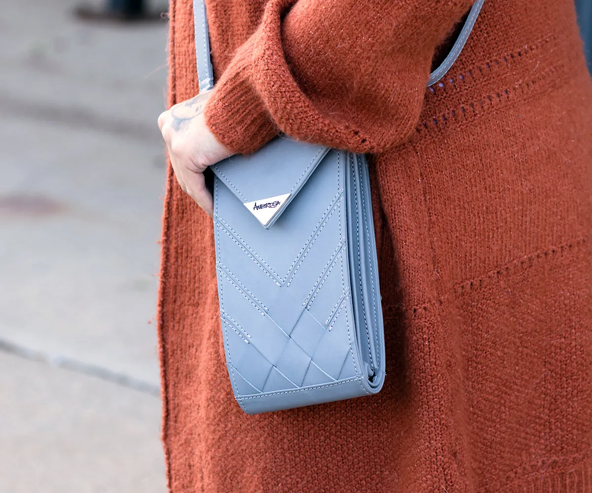 Criss-Cross Genuine Leather Galloper Gray Crossbody Handbag