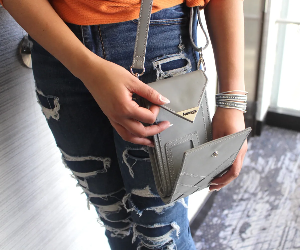 Criss-Cross Genuine Leather Galloper Gray Crossbody Handbag