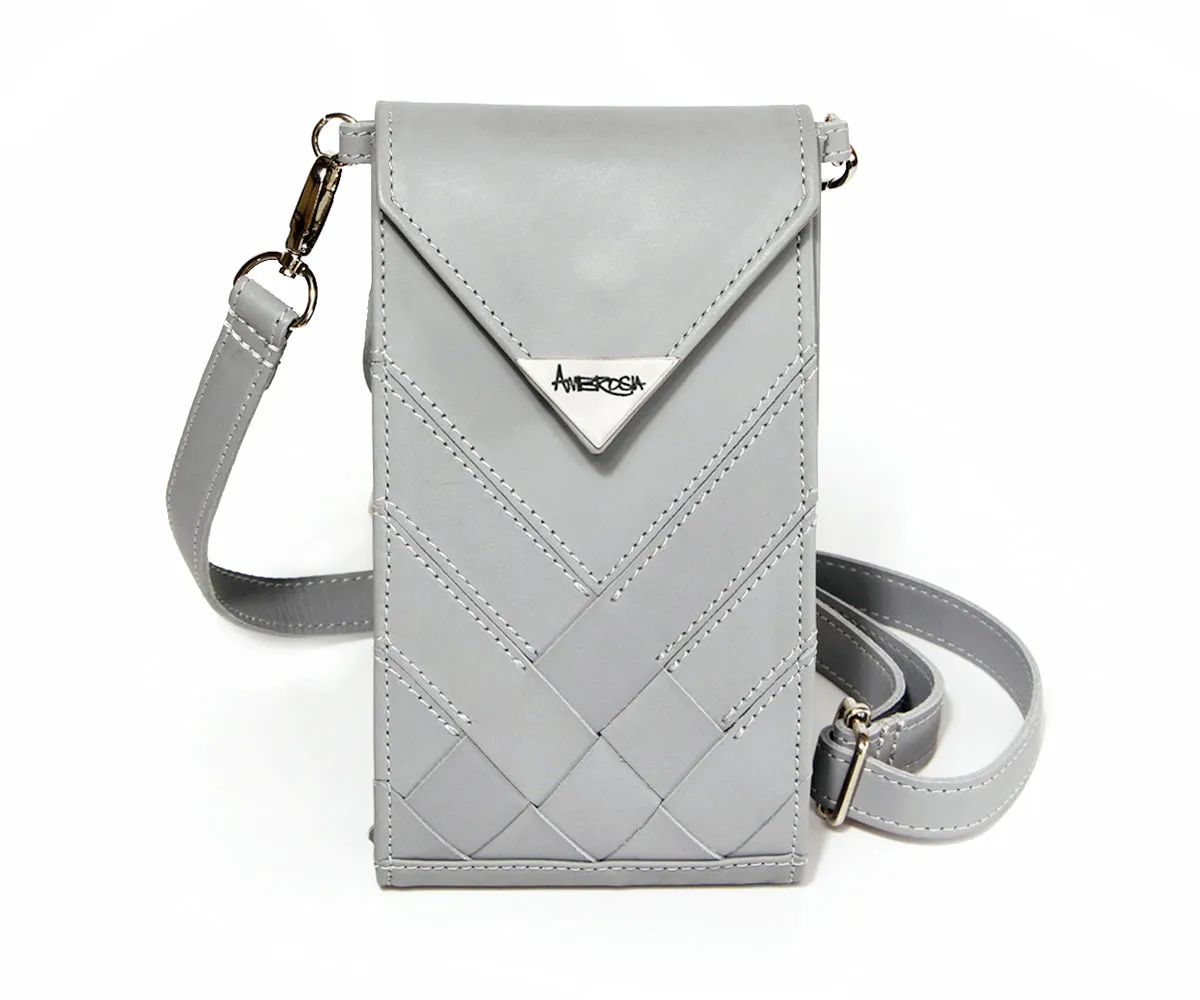 Criss-Cross Genuine Leather Galloper Gray Crossbody Handbag