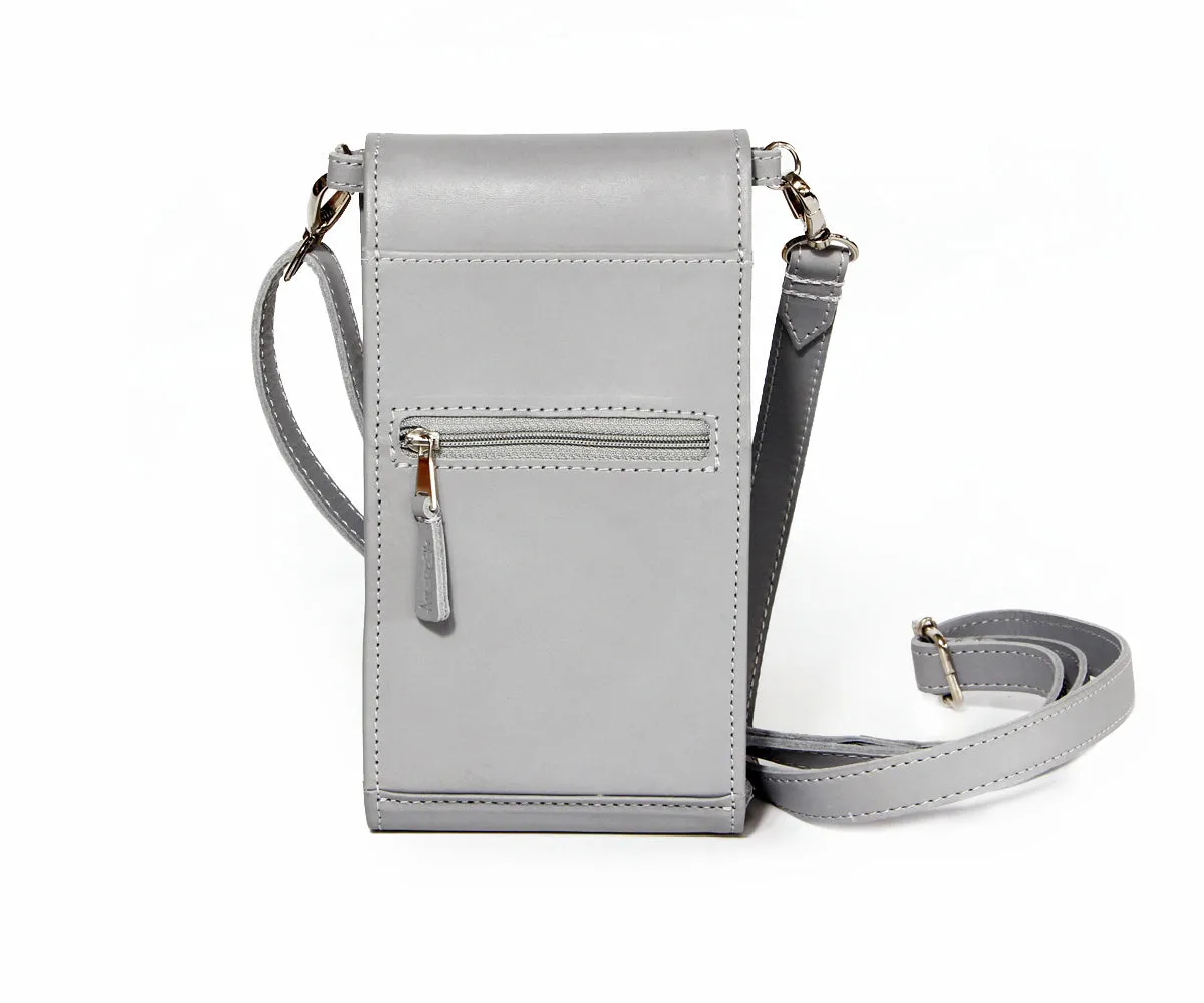 Criss-Cross Genuine Leather Galloper Gray Crossbody Handbag