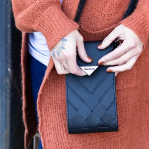 Criss-Cross Genuine Leather Matte Black Crossbody Handbag