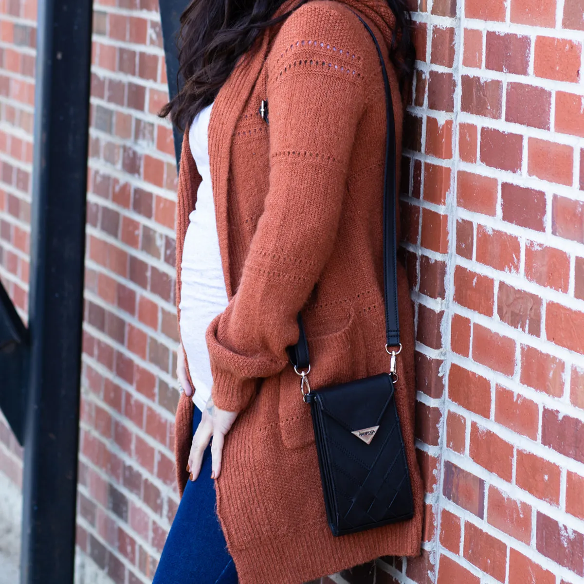 Criss-Cross Genuine Leather Matte Black Crossbody Handbag