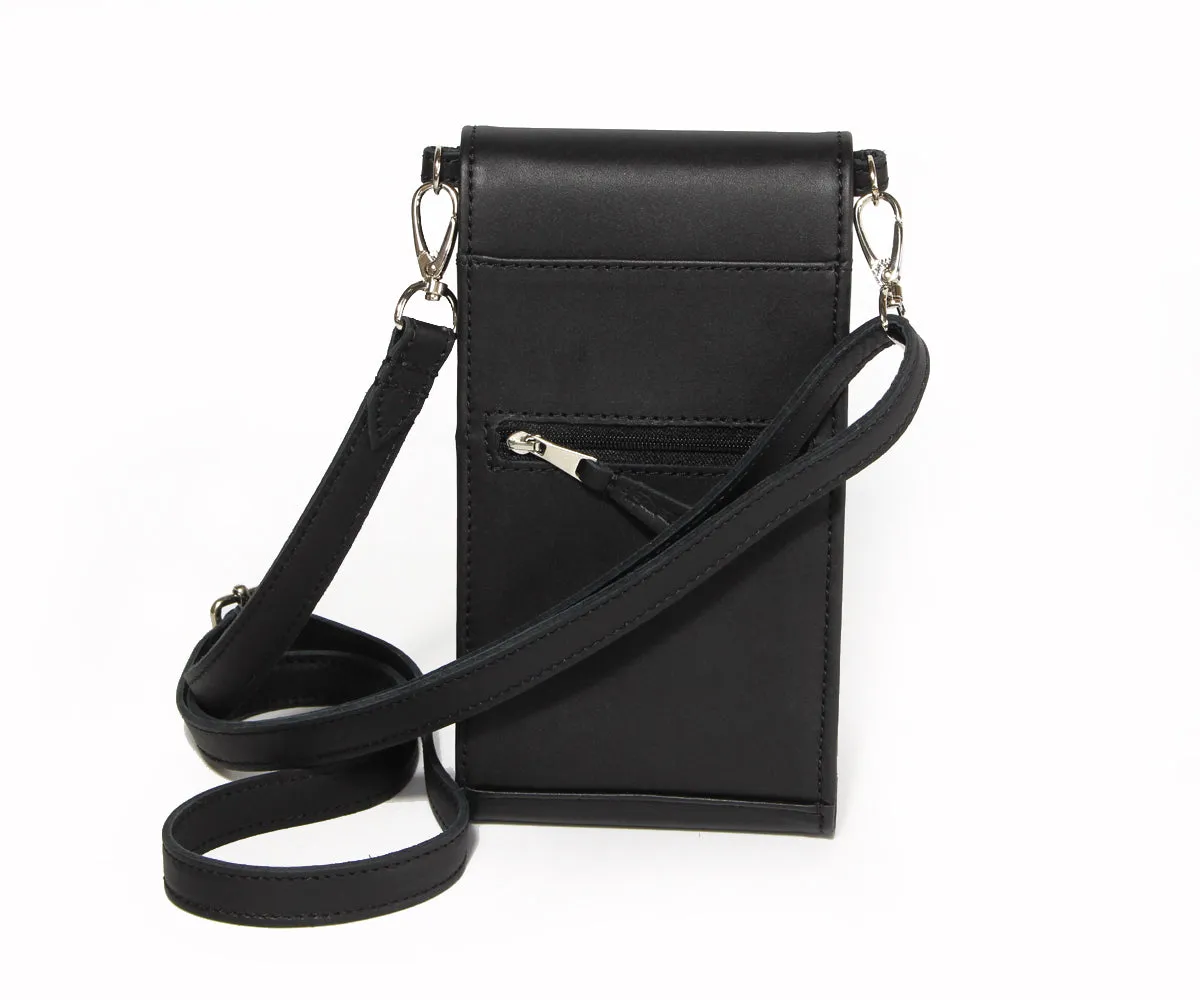 Criss-Cross Genuine Leather Matte Black Crossbody Handbag