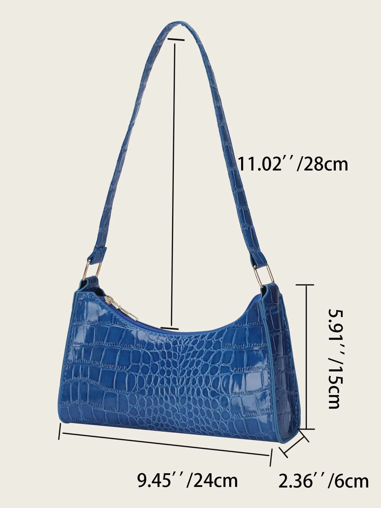 Crocodile Embossed Baguette Bag - Blue